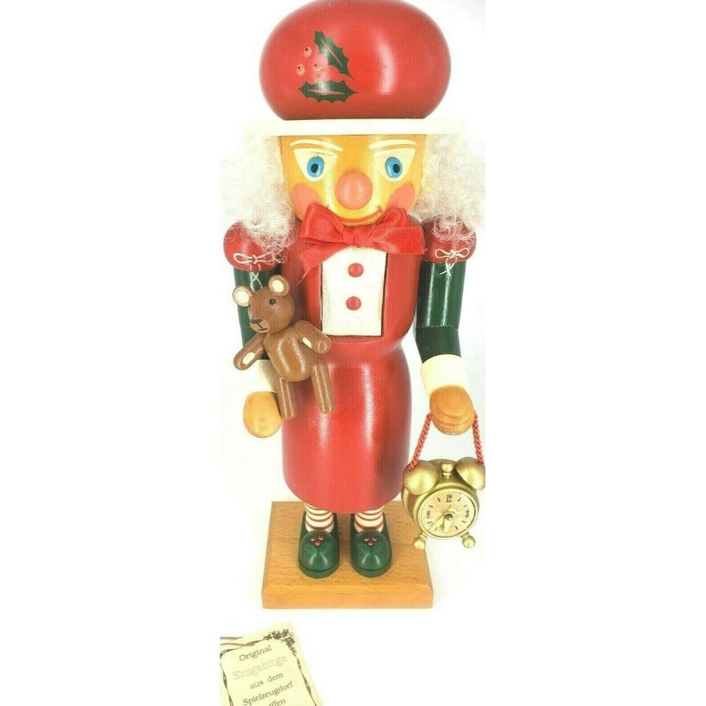 Nutcracker Mrs Clause Female Bear & Clock German SEIFFENER  ERZGEBIRGE RARE IOB